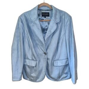 STYLED by Sam Saboura Size 1X Womens 1 Button Blazer Light Blue Faux Suede